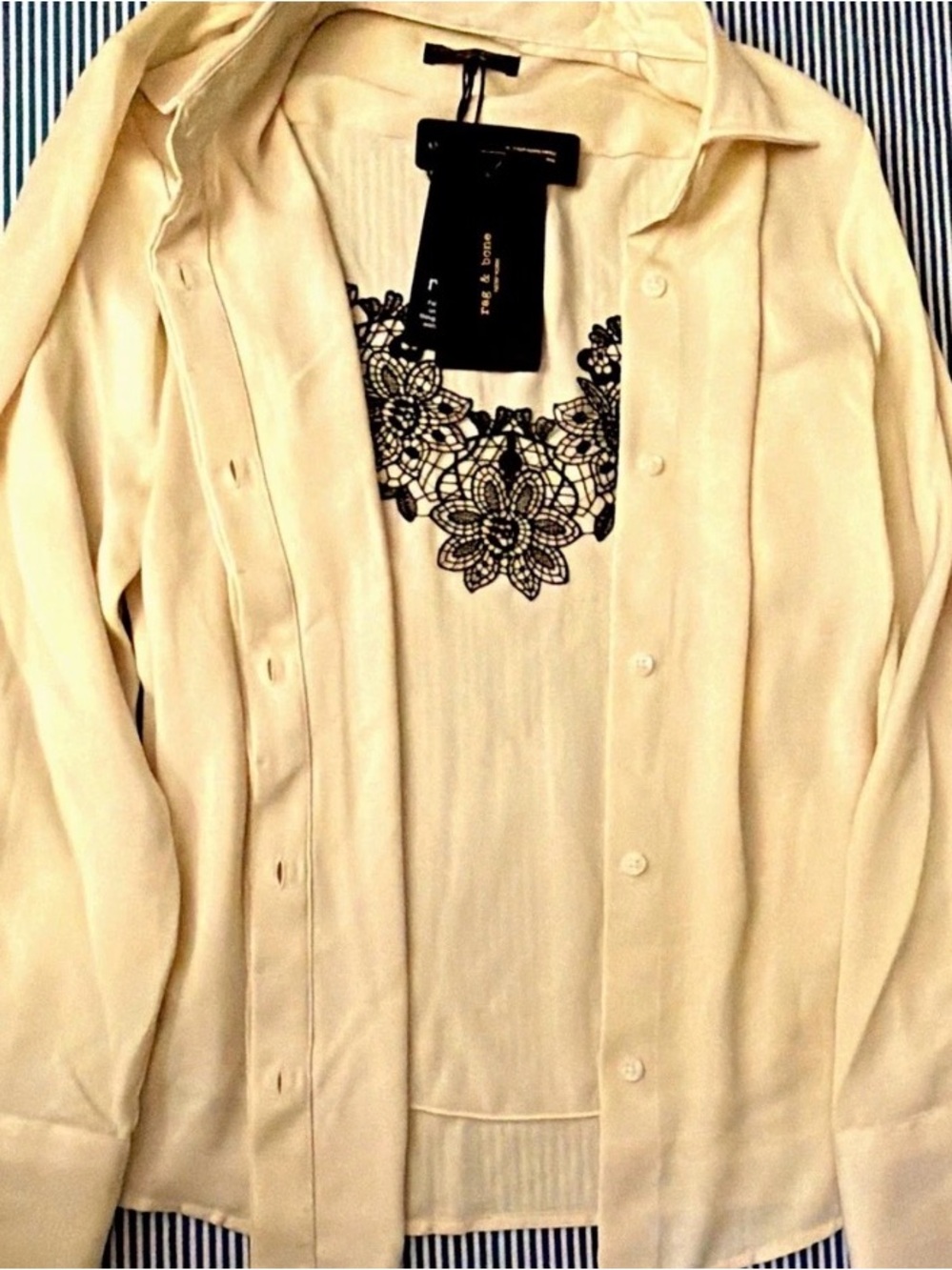Rag&bone Two-Piece Cream Shirt Jacket with Lace-Detail Shell